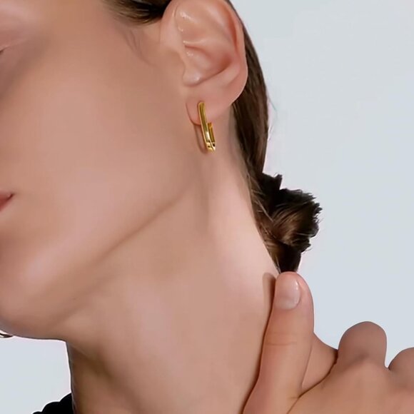 Women's 18K Gold-plated Zircon Earrings Hoop Dangle U-shaped Earring Golden - Picture 6 of 9